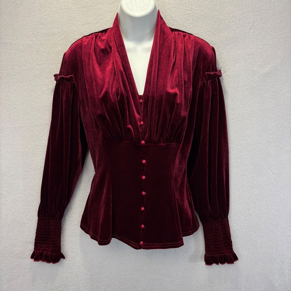 Scarlet Darkness Velvet Blouse Women S Burgundy Steampunk Victorian Button Front